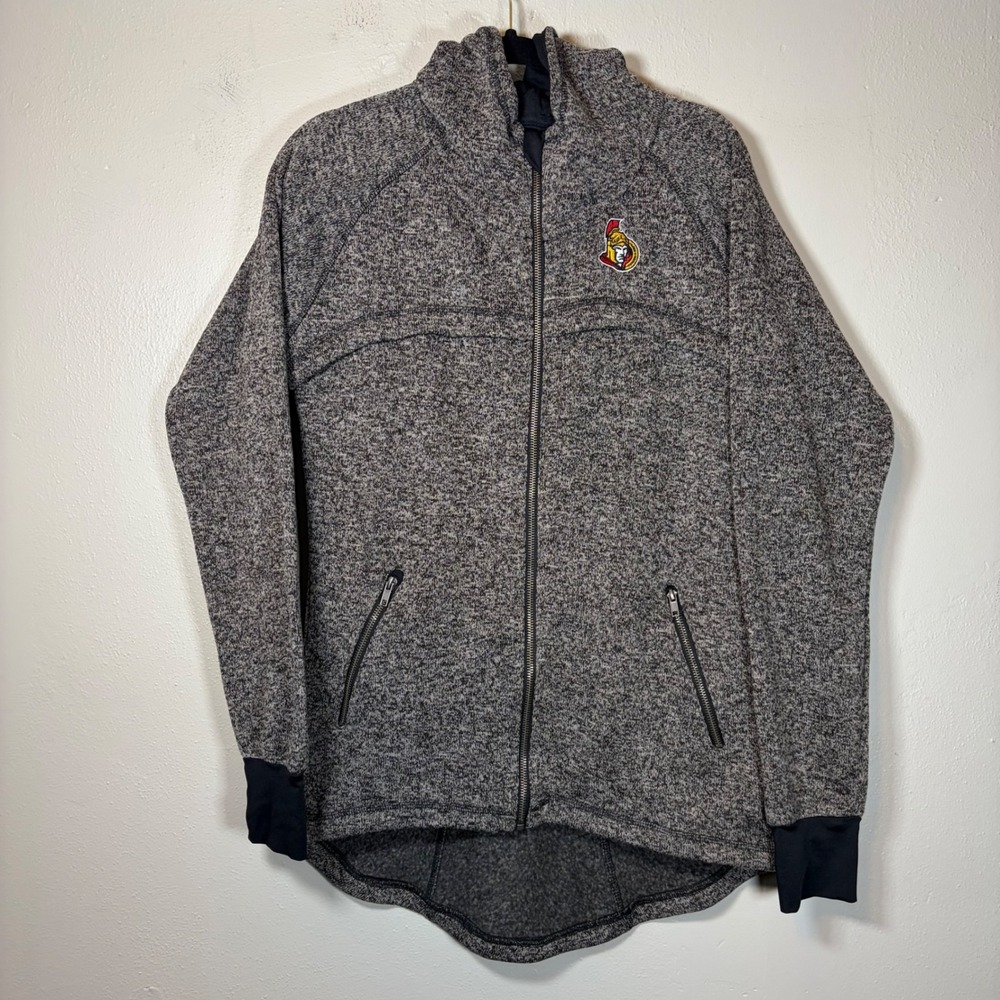 NHL Ottawa Senators Women Full Zip Hoodie Marled Grey Fleece Jacket Large